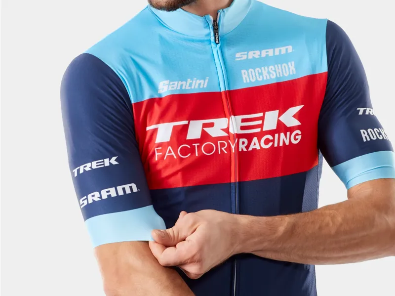 Trek Santini Factory Racing XC Team Replica Cycling Short Sleeve Jersey in Blue/Azure-3